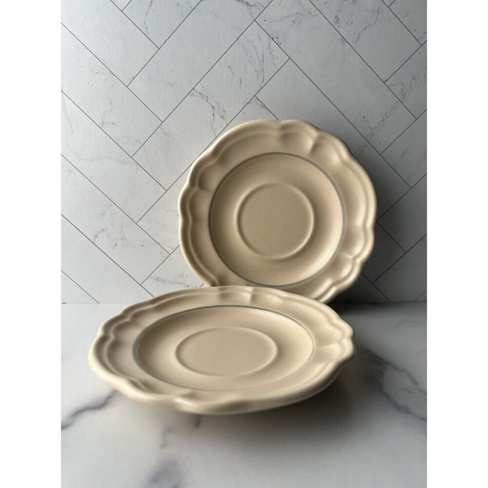 Pfaltzgraff Rememberance Scalloped Saucer PlateCream & Grey/Blue Stripe Set Of 2